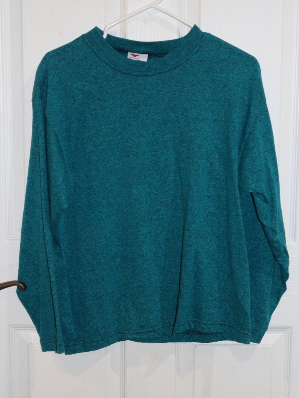 Women's teal/black heathered long sleeve shirt. L .Ready to Wine Down brand.